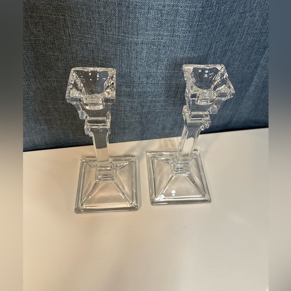 Contemporary Elegant Clear Glass Taper Candle Holders 8" Tall Set of 2 - Picture 3 of 5